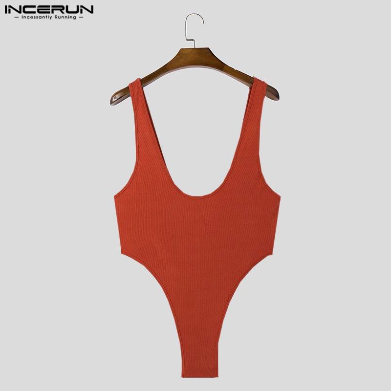 INCERUN Men Deep U Neck Sleeveless Bodysuits Fitted Home Briefs Jumpsuits