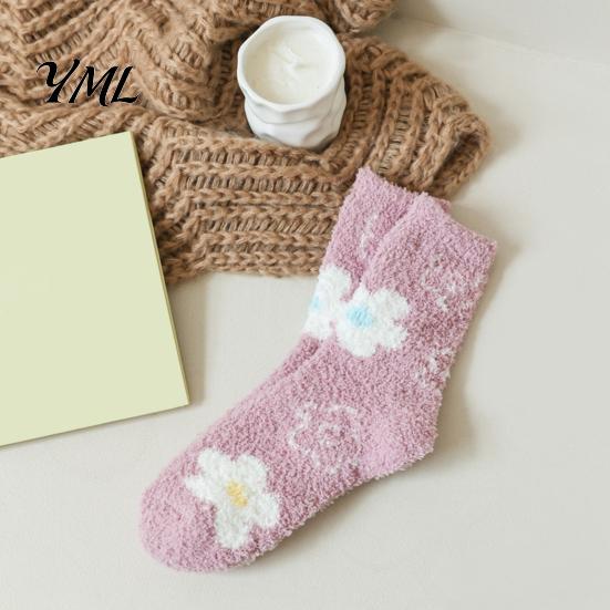 Thickened Fluffy Winter House Socks Coral Fleece for Women, Soft Thermal Crew with Non-Binding Comfortable Daily Wear Top, Fuzzy Sleep Cute