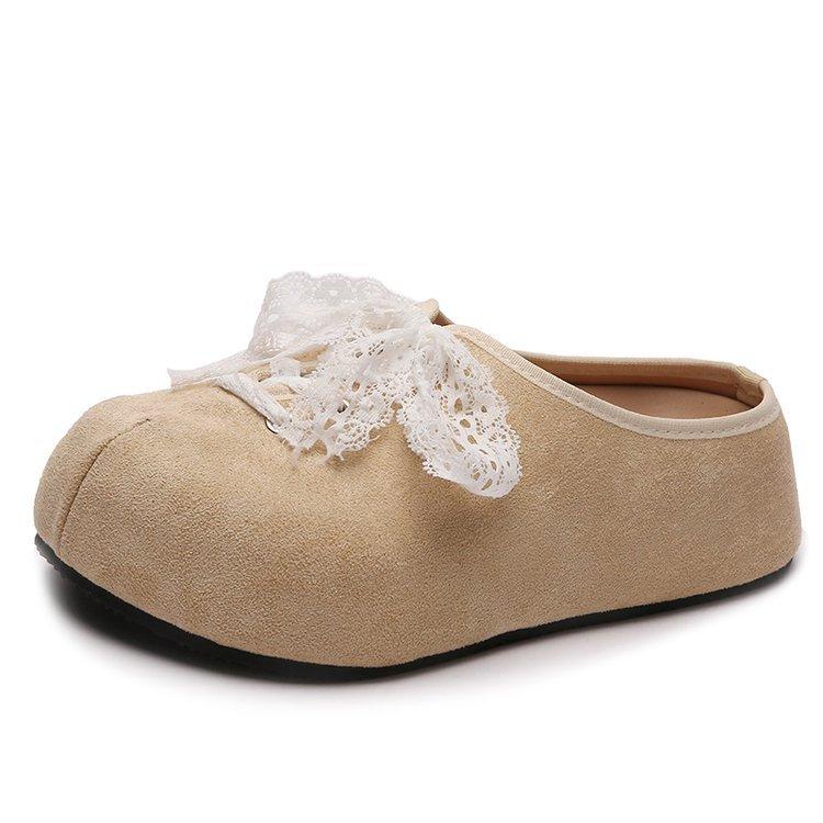 [Yushilai] 2025 new fairy must-have sweet college style slippers lace embossed personality and comfort