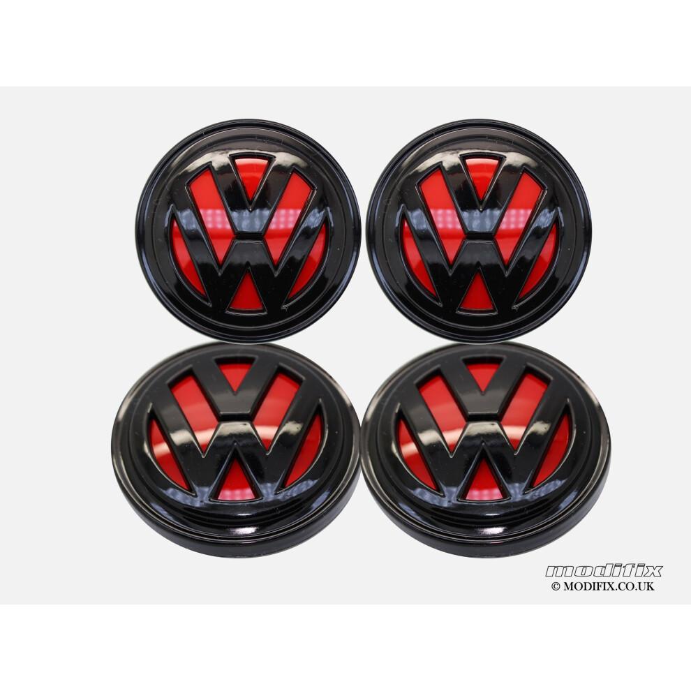 MODIFIX-CO-UK VW Glänzend Rot Schwarz Leichtmetallfelgen Mittelkappen 4 Stück VW Golf MK7 Passat Tiguan 66mm