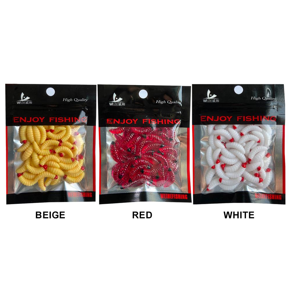 50Pcs Plastic Fishing Lures Artificial Bread Worm Fishing Lure Fake Worms for Bass Trout Freshwater Saltwater