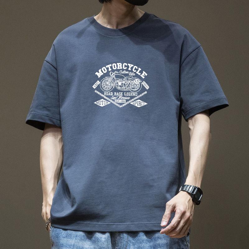 Simple T-shirt Men's Print Summer Trendy Printed Cotton Breathable Short Sleeved Loose Trendy Breathable T-shirts