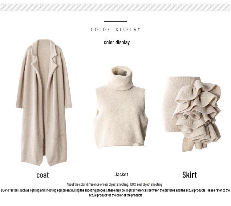 2025 Spring Autumn Loose-fitting Gentle Style Women's Knit Cardigan Sweater Three-Piece Set