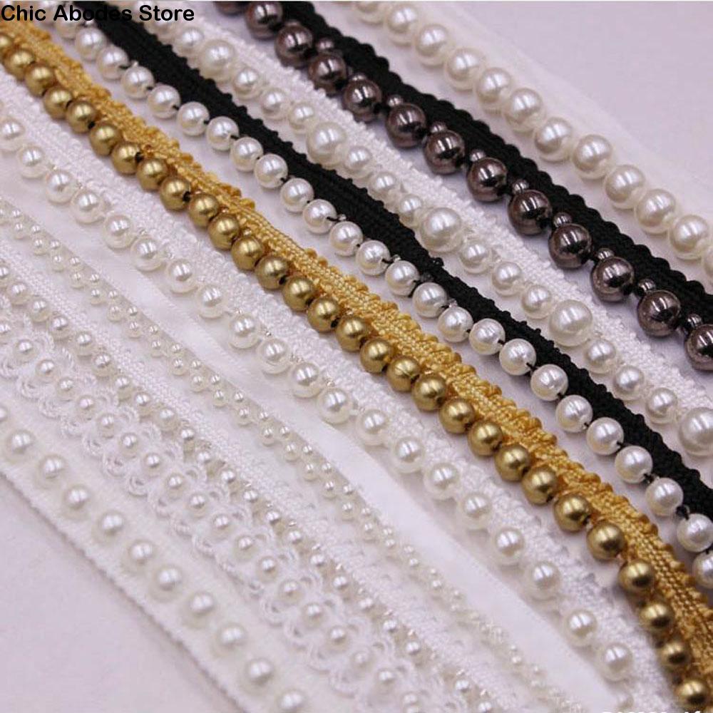 

1 Yard Pearls Headdress DIY Collar Fabric for Wedding Dress Decor Garment Materials Lace Trim Sewing Accessories Ribbon Tape -A чёрный