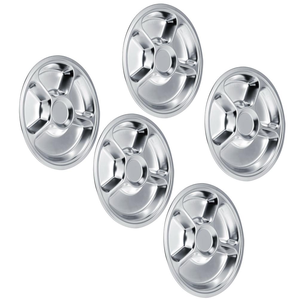 5Pcs Thicken 304 Stainless Steel Round Divided Service Plate Dinner Tray Tableware for Kid5?Section