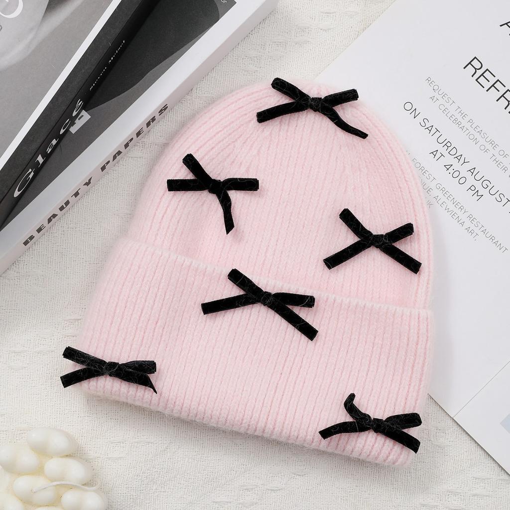 Luxury Rabbit Fur Knitted Hat Women Winter Warm Soft Bowknot Beanie For Women (elegant Solid Colors) | Cozy Fur Lined Baggy Cap