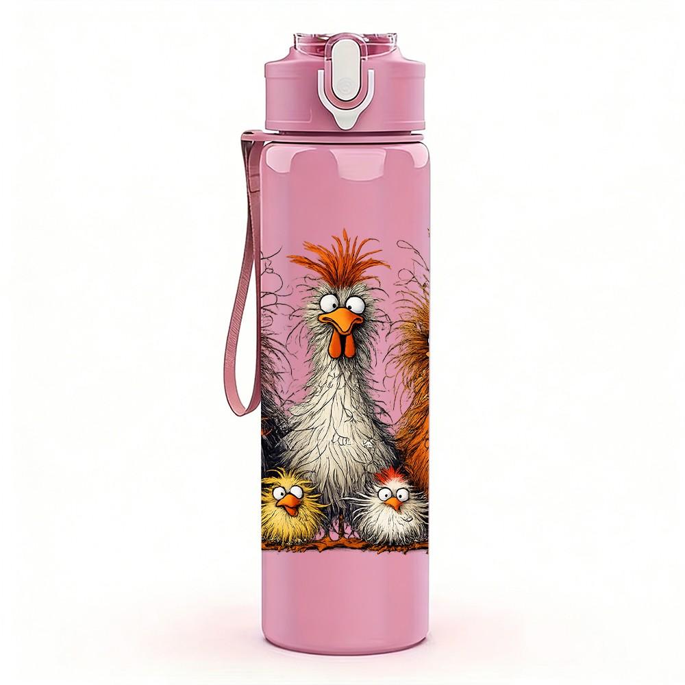 1PC Fluffy Bird Farm Animal Group Print 750ml Color Plastic Sports Water Bottle Leakproof Flip Straw Lid Suitable for Sports Office Home Use
