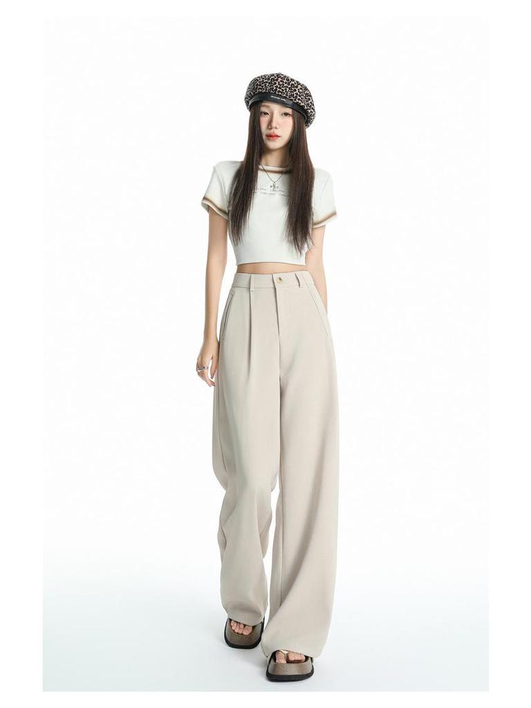 2026 Women's Black Slimming Wide-Leg Casual Pants, Plus Size, Soft Thin Fabric, Straight-Leg Design.