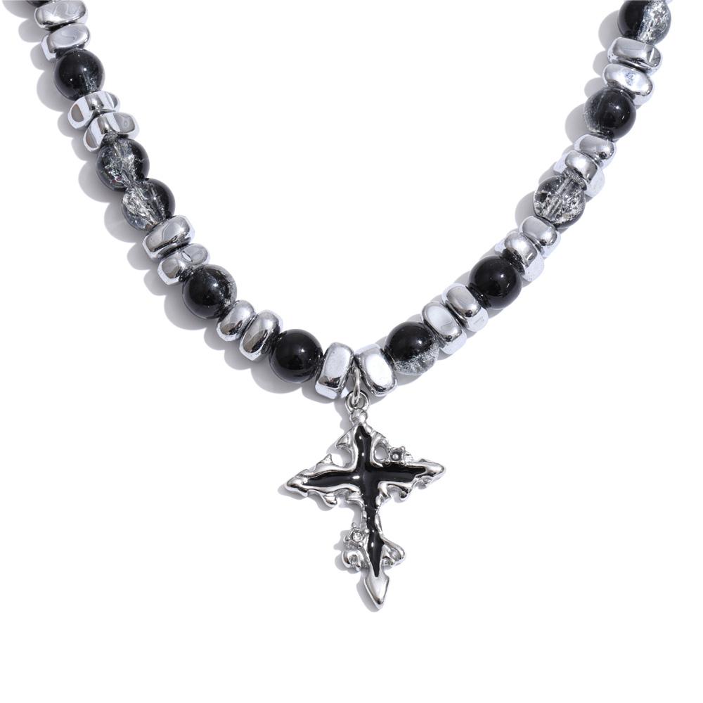 Yhpup Stainless Steel Natural Stone Beads Chain Cross Drop Classic Necklace Men Statement Vintage Handmade 2026 Jewelry