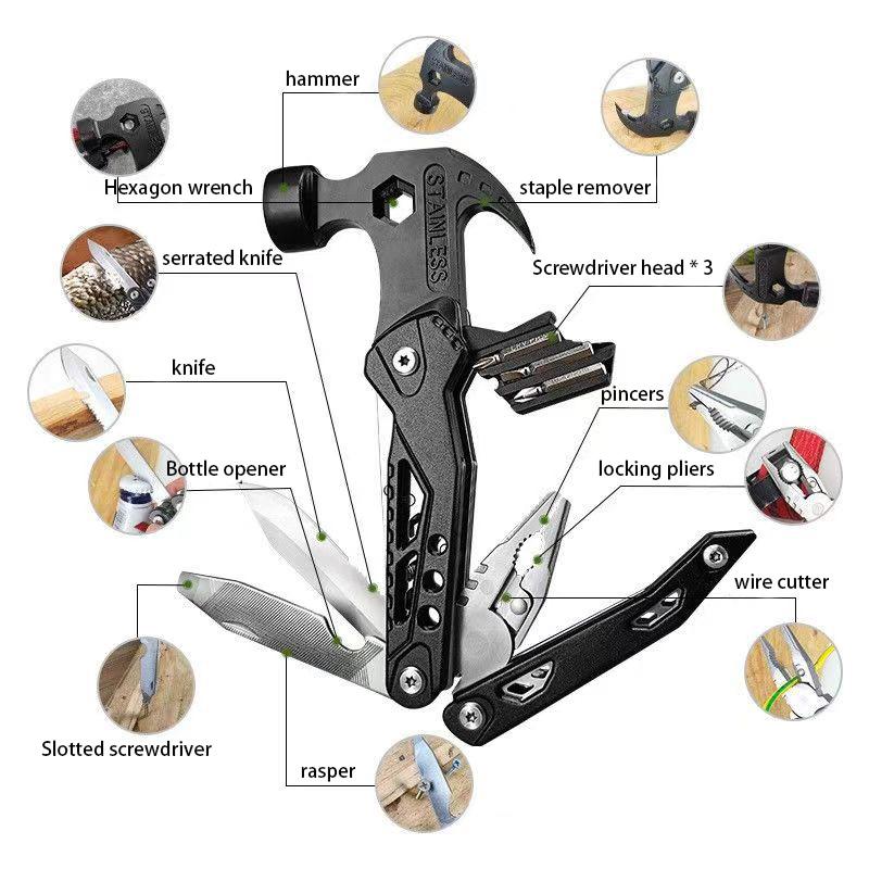Multifunktionaler Outdoor-Klauenhammer Fahrzeugsicherheit Faltbarer Glasbruch-Rettungshammer Camping Gurtschneider Handwerkzeug