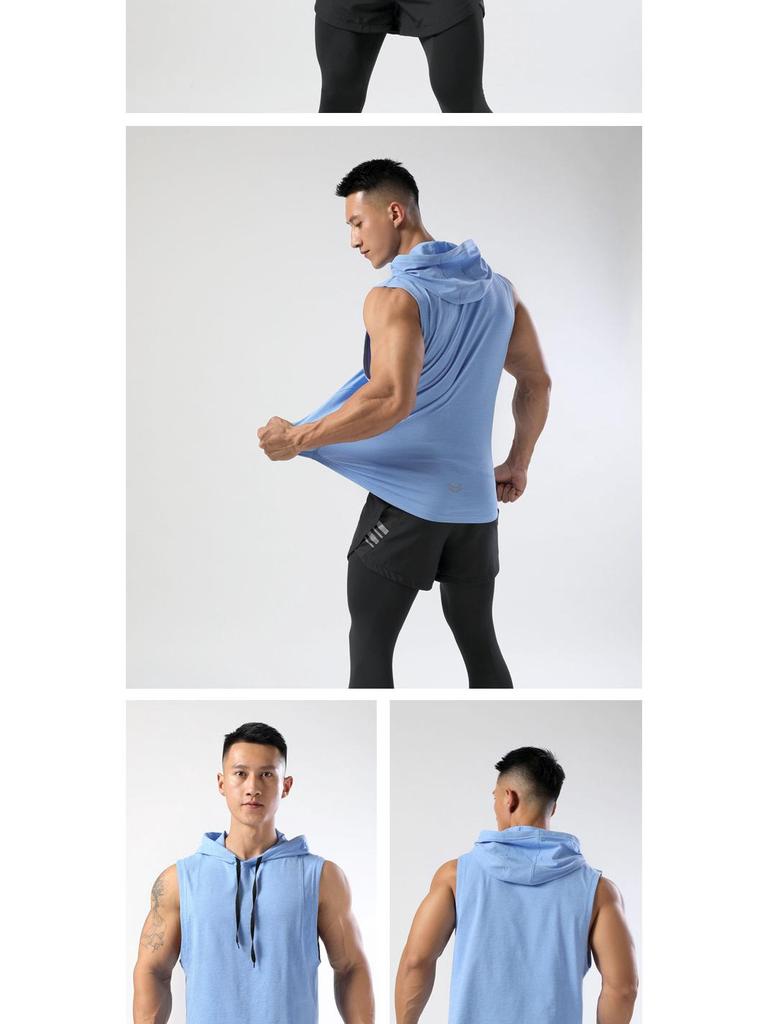 Men's Quick-Dry Hooded Sleeveless T-Shirt for Fitness and Boxing
