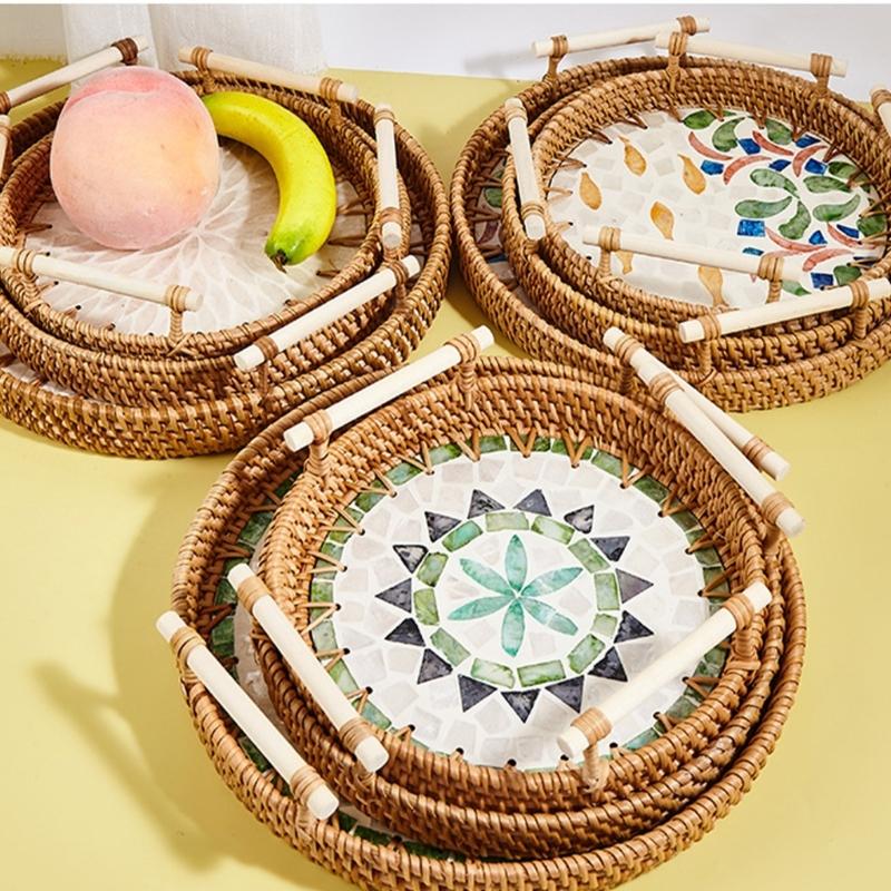Natural Materials Handwoven Tray User Friendly Retro Design for Kitchens Storage Snacks Basket and Home Decors Durable