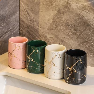 Creative Gold Plated Marble Ceramic Mouthwash Cup Home Couple Toothbrush Holder Ceramic Mouthwash Cup Bathroom Accessories
