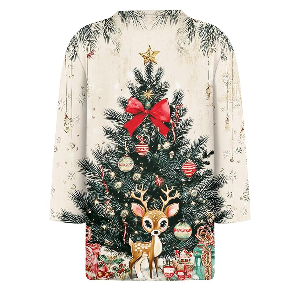 Women's Fashion Casual Round Neck 3/4 Sleeve Loose  Printed T-Shirt Ladies Top