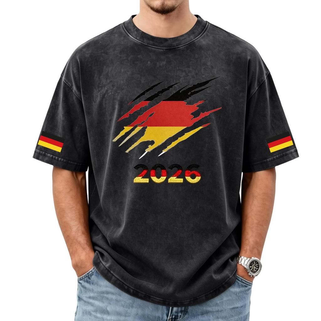 Men's German Football Graphic Print Short Sleeve T-Shirt, Effect Casual Top for Soccer Fans, Comfortable Fit