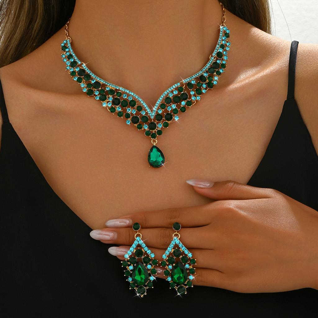 Vintage Jewelry Exaggerated Necklace Earrings Large Set Luxury Crystal Jewelry Banquet Wear
