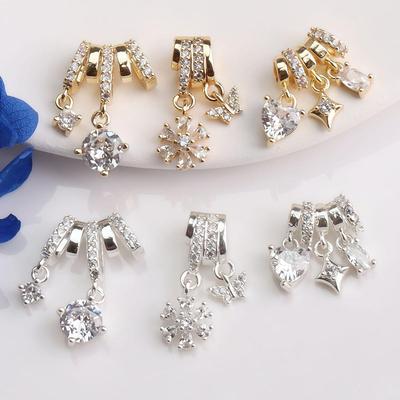 14K Gold Plated Zircon Snowflake Heart Butterfly Spacer Beads for DIY Jewelry Making