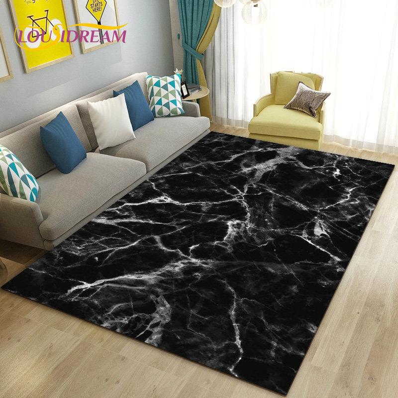 Nordic Black Gold Blue Marble Area Rug Large,Carpet Rug for Living Room Bedroom Sofa Doormat Decoration,kids Non-slip Floor Mat