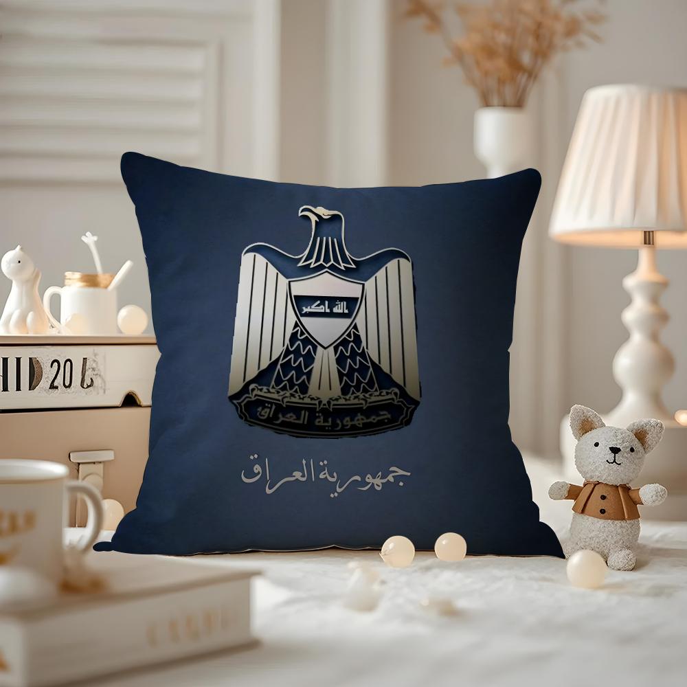 L-Iraqi Iraq National Flag Cushion Cover Anti-dustmite Pillowcase Invisible Zipper Silky Short Plush Sofa Cushion Cover