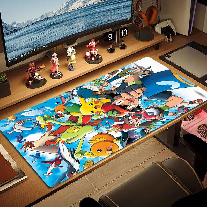 Cartoon Pokemon Mouse Pad, Large Gaming Desk Mat, Non-slip XXL Mousepad for Laptop & Tablet, Mini PC Playmat with Stitched Edges