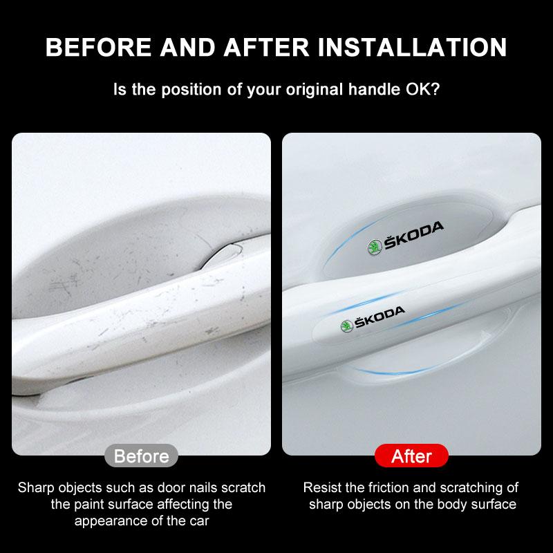 8Pcs Transparent Car Door Handle Bowl Anti Scratch Protective Sticker For Skoda Octavia Superb Rapid Kodiaq Karoq Fabia Kamiq Roomster Citigo