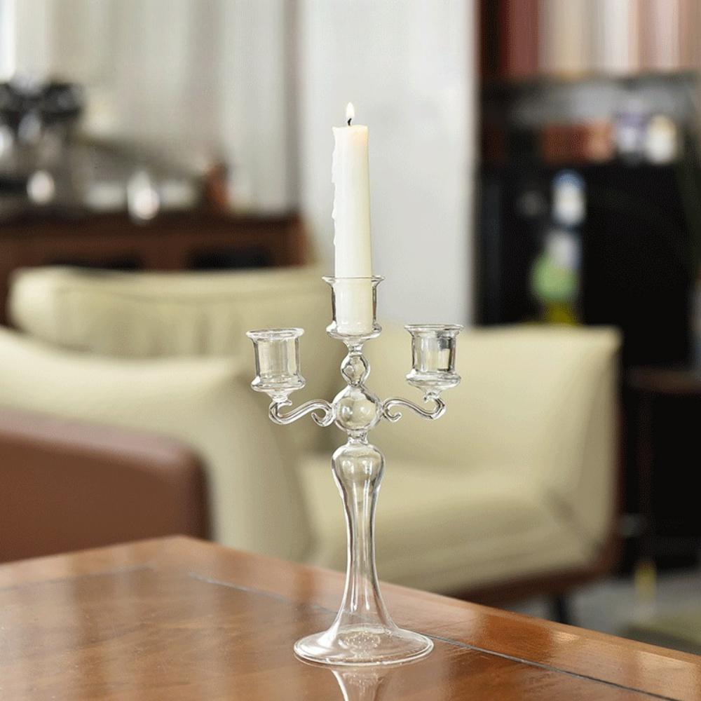Creative 3 Heads Retro Glass Candlestick Romantic Candlelight Dinner Colorful Candle Stand  Home Decor Wedding Party Decoration