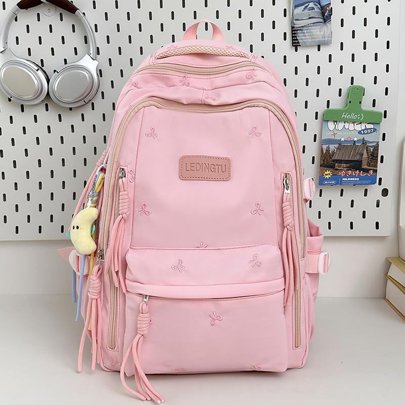 Большая вместимость модный повседневный простой рюкзак бант универсальный мужской и женский школьный рюкзак женский студенческий рюкзак single bag (no pendant added) розовый