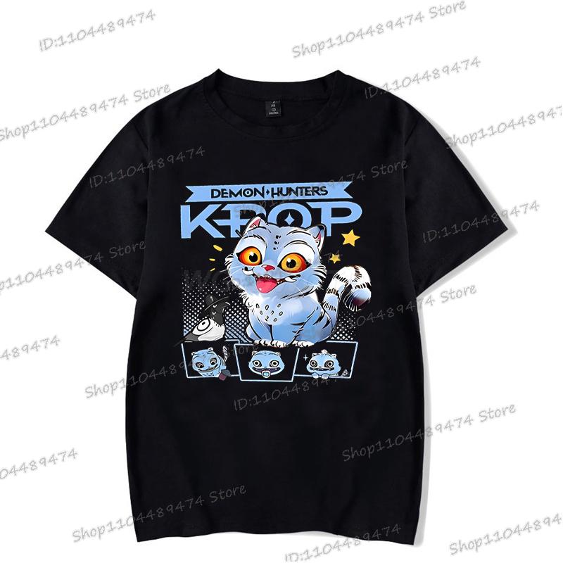 Schwarze T-Shirts KPop Dämonenjäger Streetwear Damen Herren Kurzarm Trendy Tiger und Saja Boys Koreanische Ulzzang T-Shirts Tops