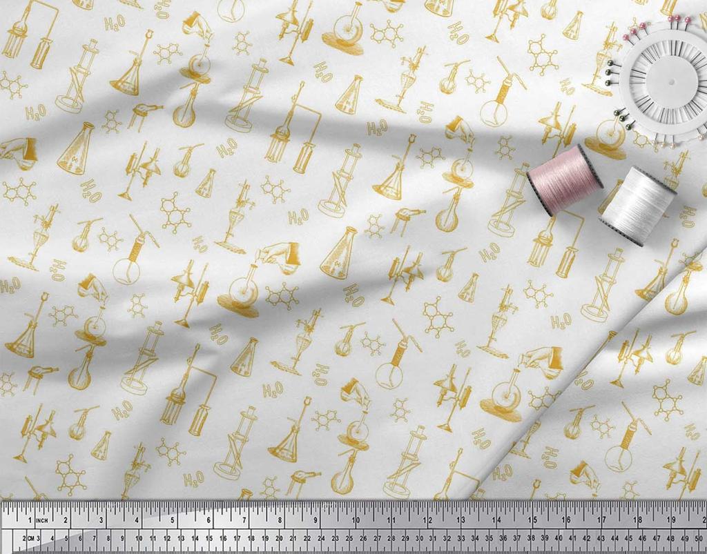 Soimoi Japan Crepe Satin Fabric Scientific Lab Equipments Education Theme Fabric Prints By metre 42 Inch
