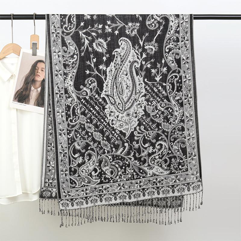 Luxury Embroidery Cashmere Winter Scarves Women Pareo Cashew Rayon Muslim Shawl Warm Wrap Ladies Elegant Poncho Turban Headscarf