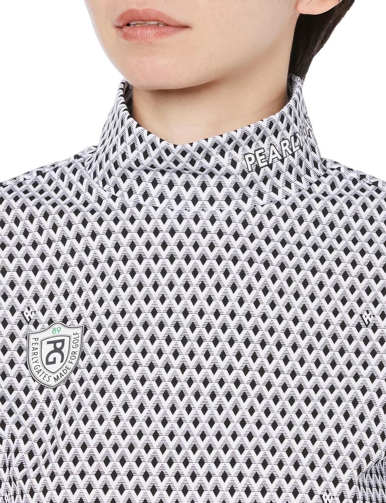 Long Sleeve Mock Neck Shirt Diamond Mesh JQ Argyle Geometric Pattern X Dark Navy 0 [PEARLY GATES] Women's / 055-3266904 031_White [S]