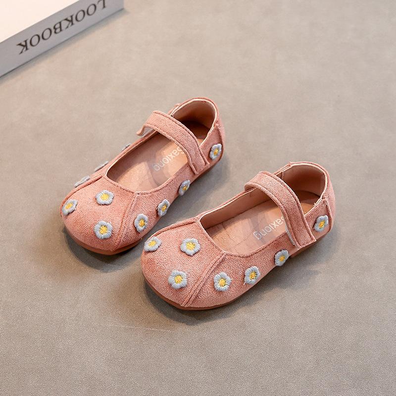 Girls Princess Shoes Elegant Fashion Kids Leather Shoes Soft Sole Non-slip 2025 New Children Flats Embroidered Flowers Sweet