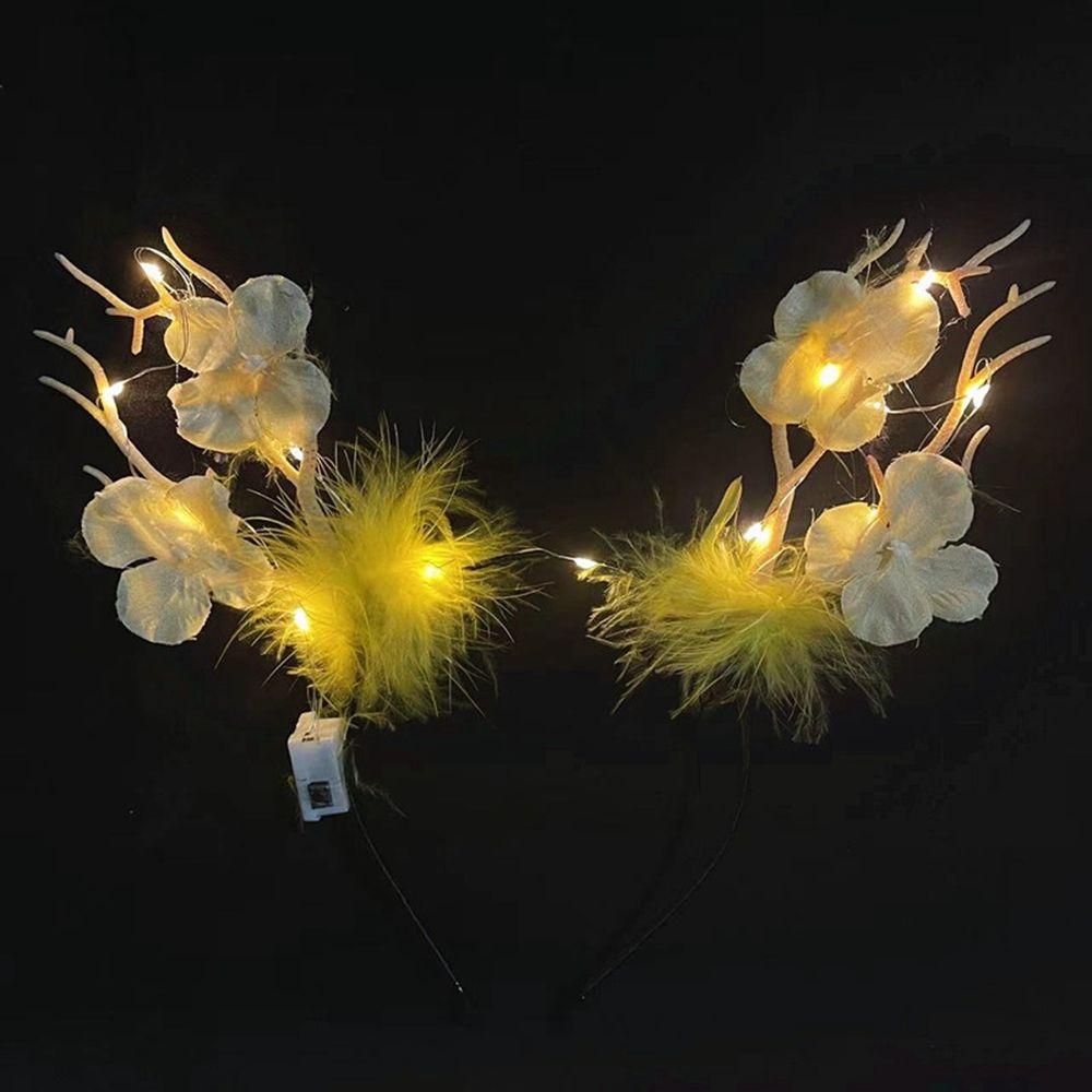 

Santa Reindeer Antlers Headband Christmas Decoration LED Christmas Headband Female Plush Hair Hoop yellow warm light
