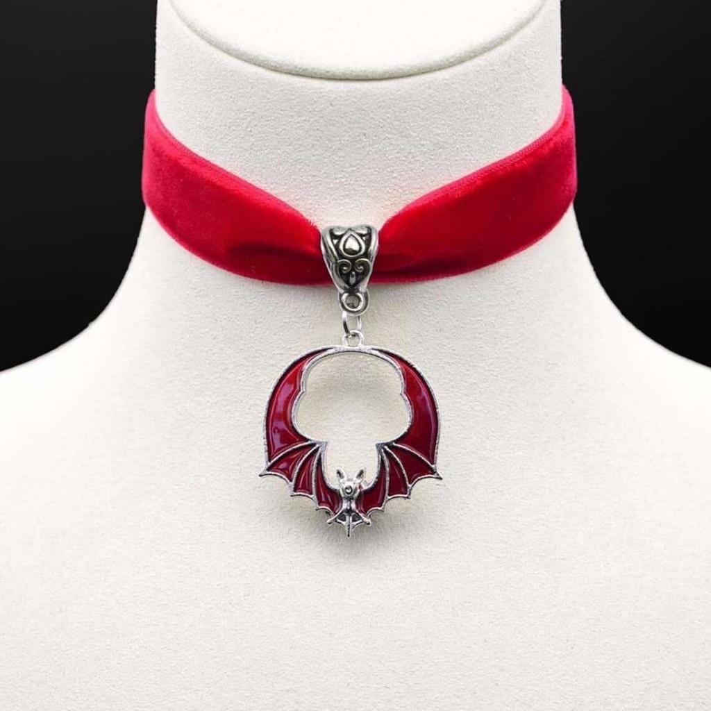 Gothic Silver Bat Pendant Necklace With Cross Chain For Vampire Role Play