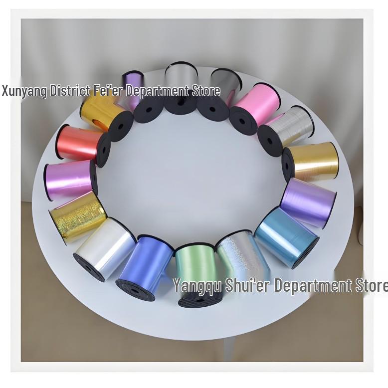 Balloon Accessories: 500-Yard Embossed Colored Ribbon, Metallic Balloon String, and Tying String.