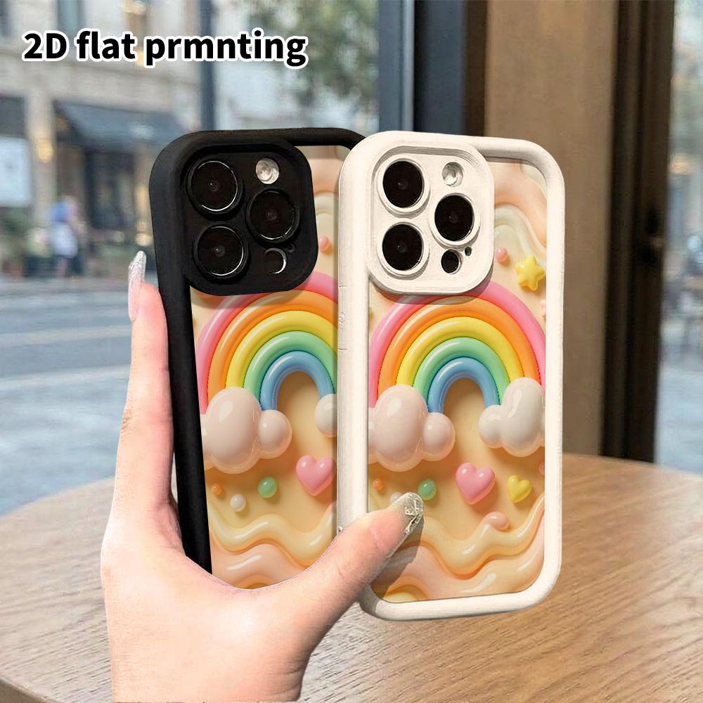 Phone Case: 2D Flat Design Suitable for iPhone 18 17 16 15 14 13 Pro Protective Case, Macaron Rainbow, Perfect Christmas and Halloween Holiday Gift
