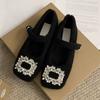 Women's temperament Mary Jane shoes women's velvet French evening breeze square head rhinestone woolen shoes women's winter wear single shoes