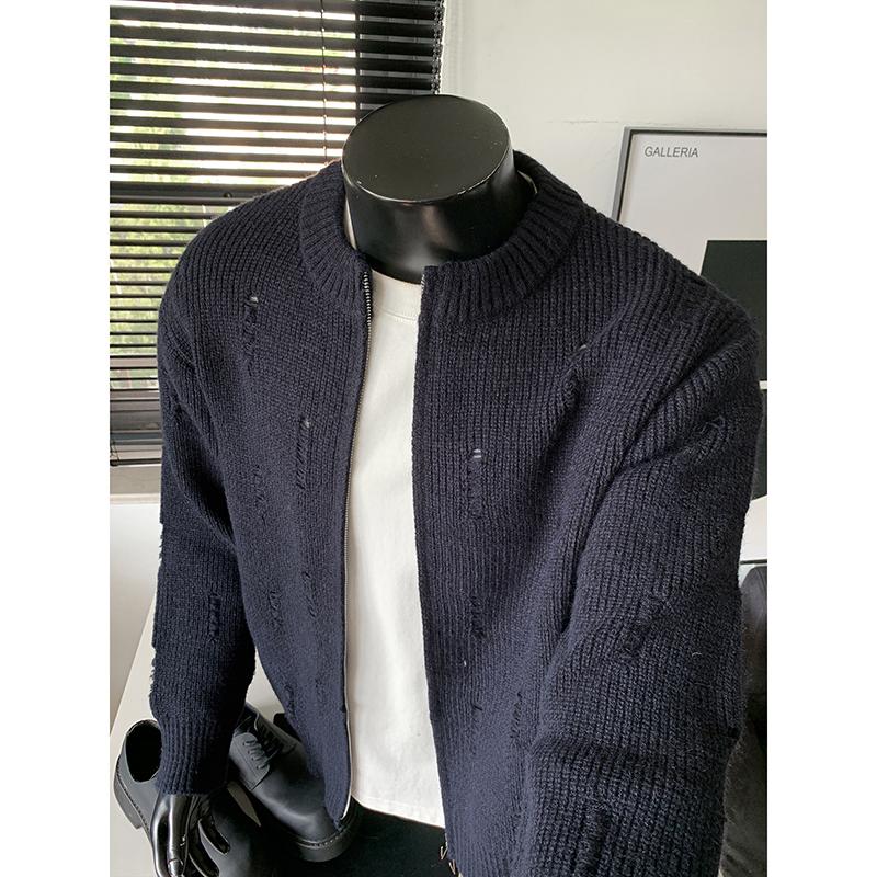 Solid Color Zipper Lantern Long Sleeve Cardigan Sweater Casual Knitted Top