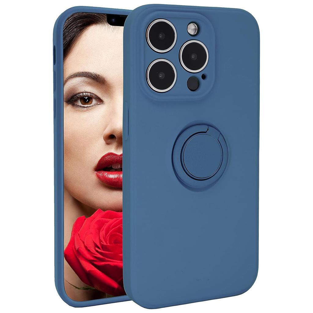For iPhone 15 Pro Ring Kickstand Case Liquid Silicone Anti-scratch Phone Cover with Wrist Rope