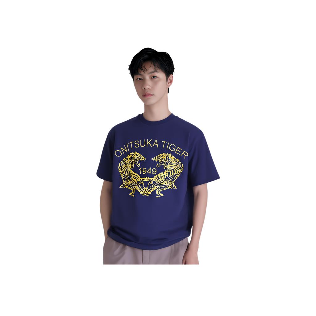 Onitsuka Tiger Graphic Comfortable Versatile Casual Short Sleeve T-Shirt Unisex tops Navy-Blue 2183B458-400