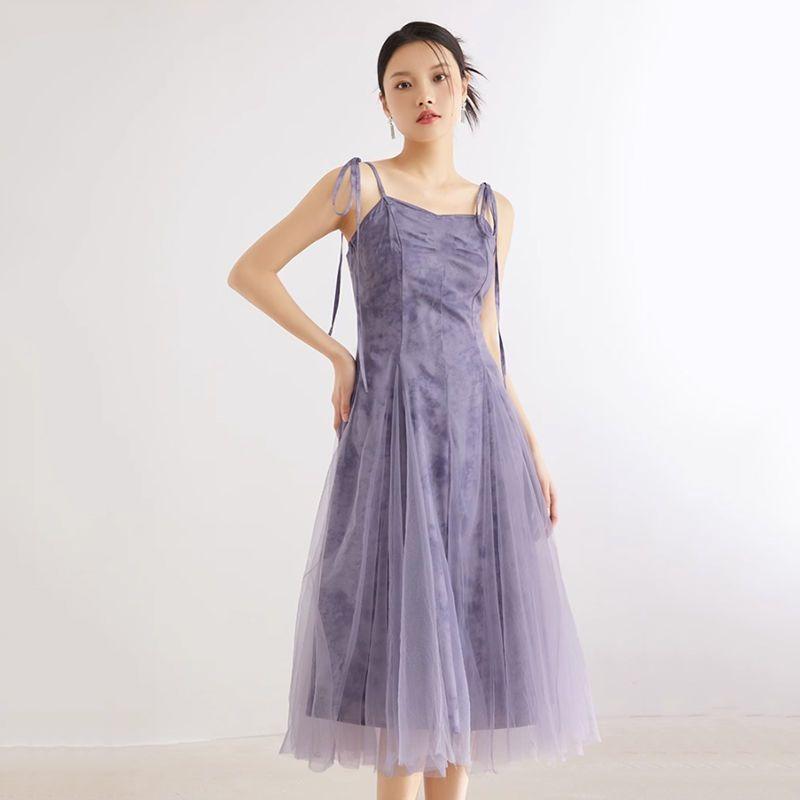Splendido Abito Estivo, Design a Bretelle e Rete Moda Chinoiserie Abito da Fata alla Moda