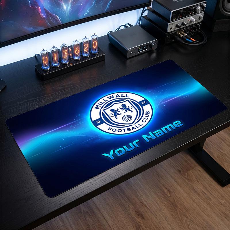Millwall FC Custom Large Mouse Pad, Personalized Name Text Print, Football Logo Non‑Slip Desk Mat Gaming Gift
