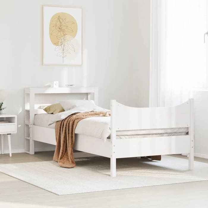 VidaXL Cadre de lit avec tête de lit blanc 90x200cm bois de pin massif, sommier, cadre de lit simple, cadre de lit en bois 3306313
