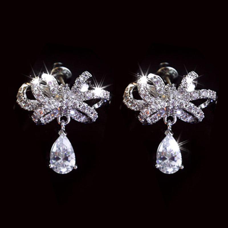 

925 Sterling Silver Austrian Crystal Bridal Sweet Earrings Bride s Diamond Bows Earrings