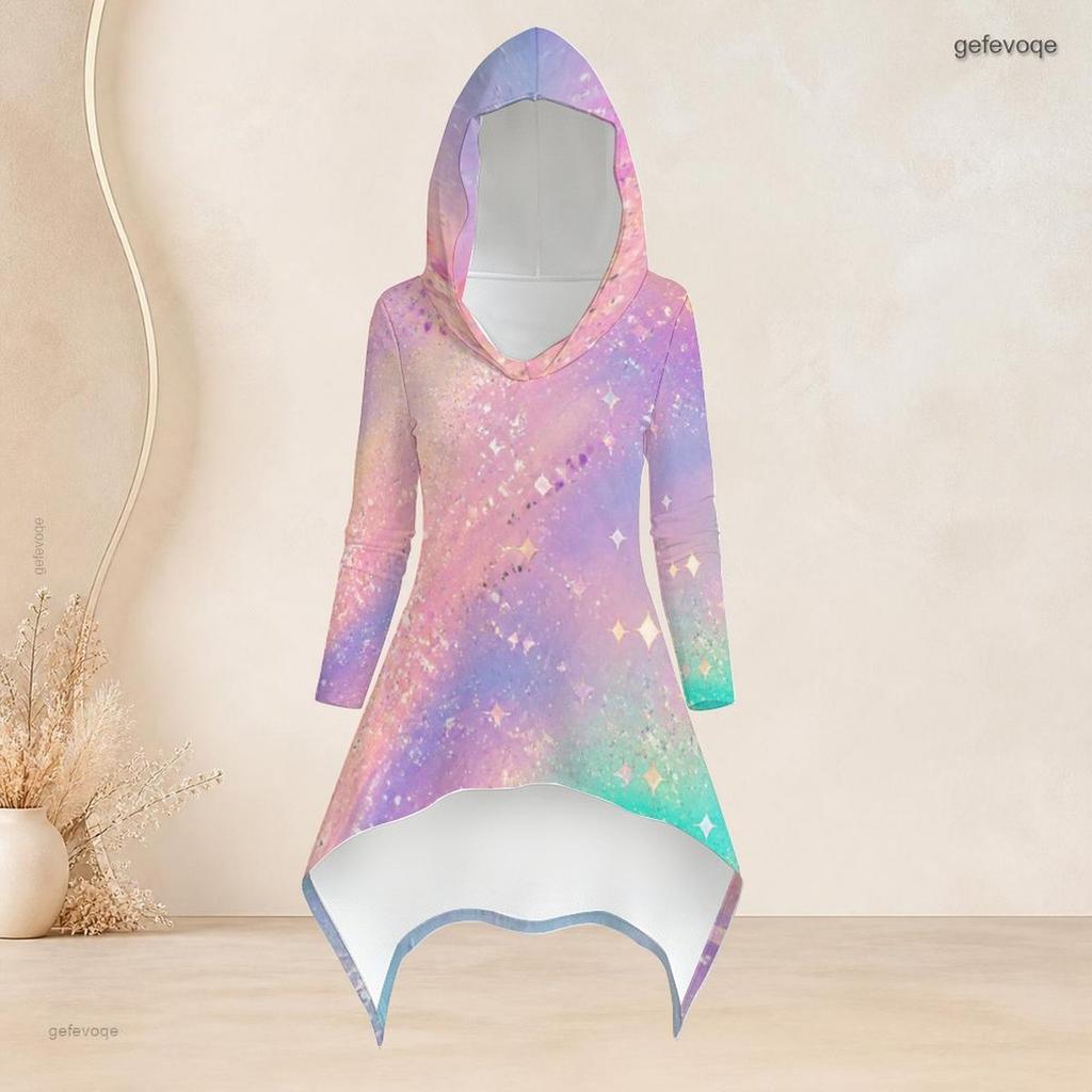 Women Plus Size Hooded Long Sleeve Two Piece Set Printed High Low Top Fitted Pants