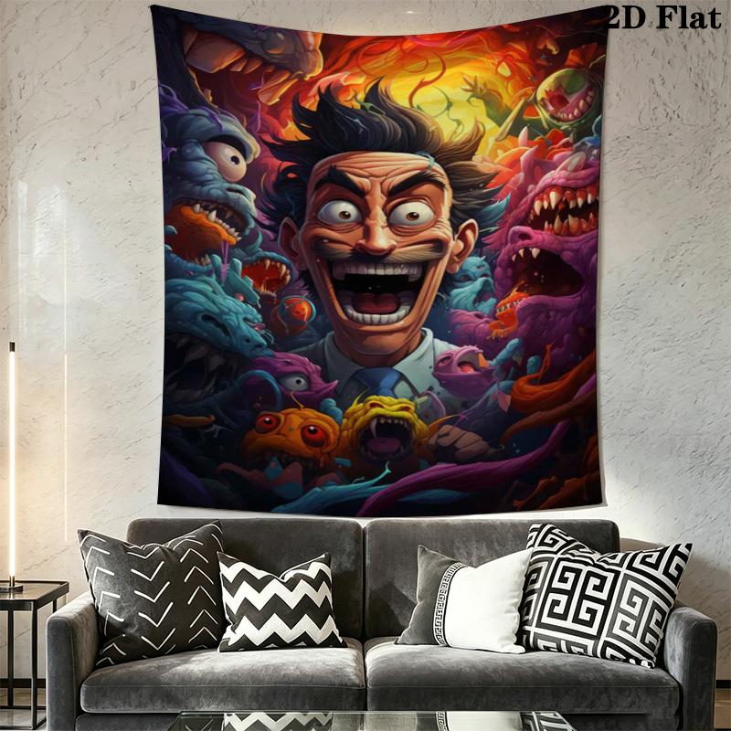 Mad Scientist Monster Surreal Art Tapestry, Colorful Psychedelic Wall Hanging, Wall Art Decor for Bedroom Living Room Dorm