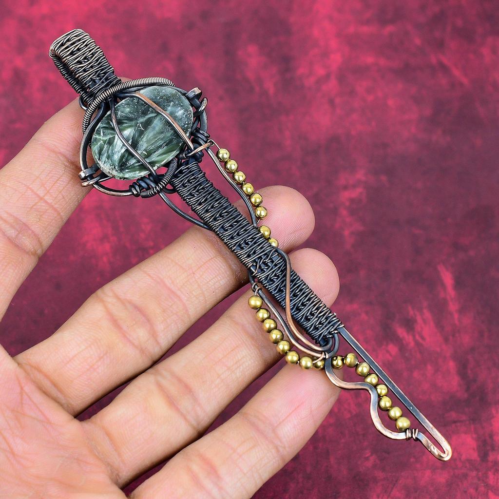 Seraphinite Pendant Copper Wire Wrapped Pendant Key Design Jewelry Genuine Gemstone Pendant Copper Jewelry Gifts for Women Handmade Pendant