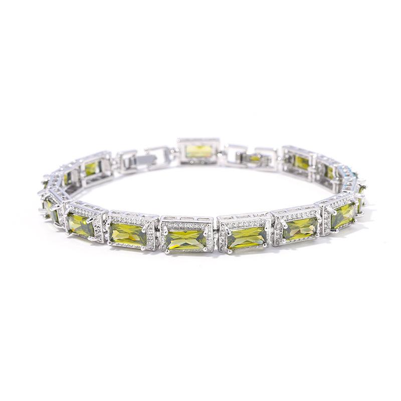 Light Luxury Square Multi-Colored Zircon Inlaid Bracelet, Women'S Silver-White Jewelry, Bridal Jewelry.