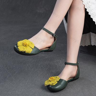 Modă 2025 Vară Noi Sandale Plate Elegante cu Design Floral Casual pentru Femei Modă Retro Confortabile Versatile Pantofi Plat cu Toc Ușori