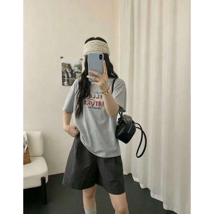 American letter printing thin short-sleeved t-shirt women's bottoming shirt 2026 spring and summer niche loose top